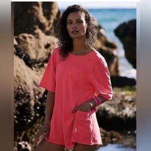 Free People Movement Hot Shot Tee Romper |Medium| Electric Sunset